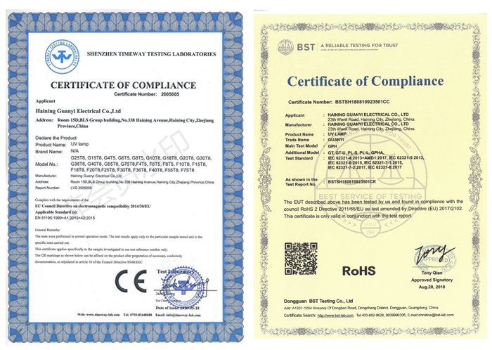 certification of GPHA357T6L aqua UV lights for ponds